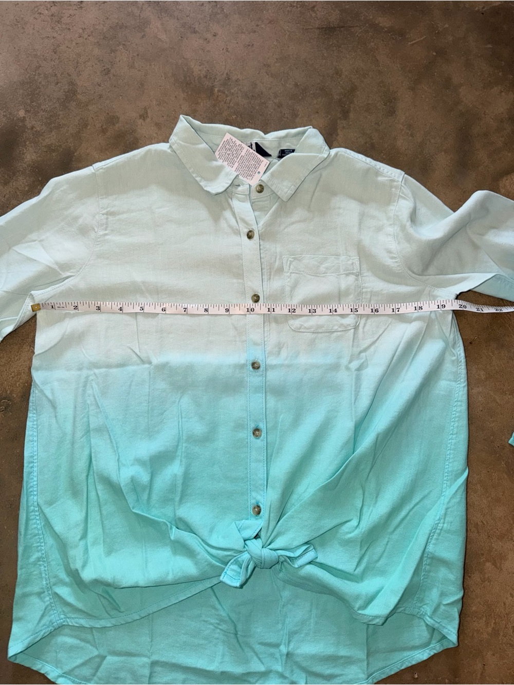 NWT Lands’ End Girls XL 16 Ombre Mint Aqua Button Front Tie Shirt Blue Cotton - Picture 7 of 9